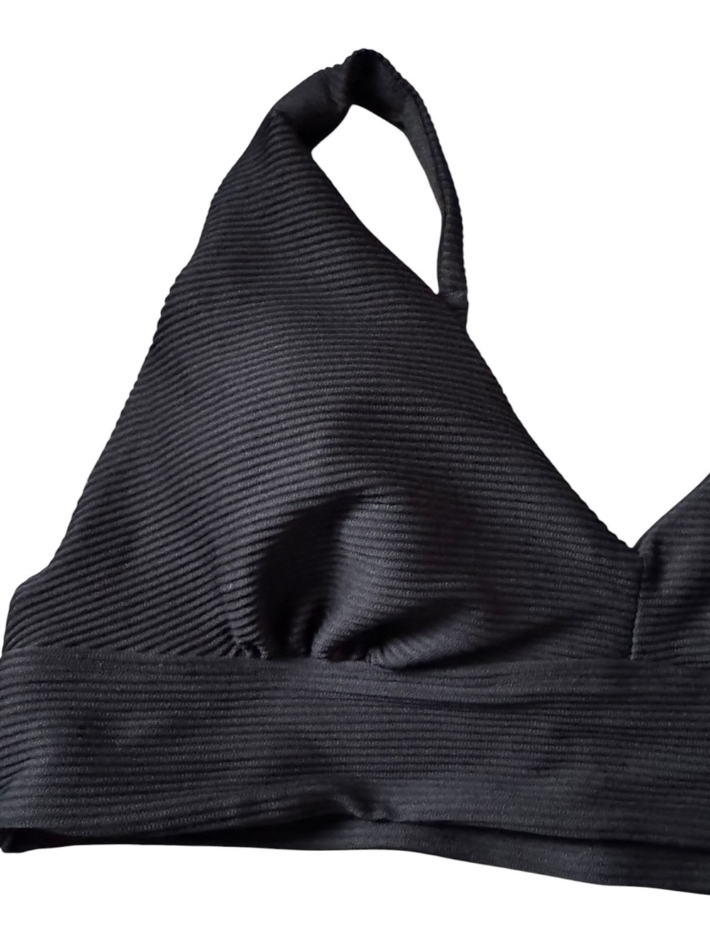 George NWT Black Ribbed Long Line Triangle Bikini Top XL Beach - Picture 2 of 5